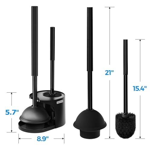 FORASTO 4Pack 2 in 1 Toilet Brush and Plunger Set, Extended Handle Plunger,Toilet Bowl Brush Plunger Set,Bathroom Cleaning Tools,Toilet Brush Plunger Combo,Cleaning Supplies, Cleaning Brush - color: Black, size: 4PACK