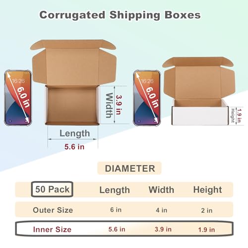 MEBRUDY 6x4x2 Inch Shipping Boxes Pack of 50 Small Cardboard Box Mailing - color: White, size: 6x4x2