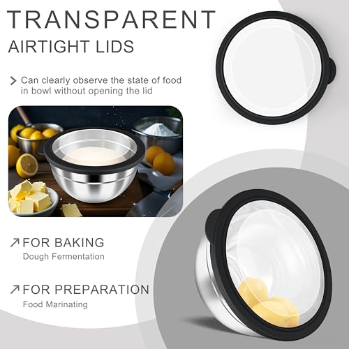 HaWare Mixing Bowls with Airtight Clear Lids, 6-Piece Nesting Bowls Set - color: Black, size: Visible Airtight Lids