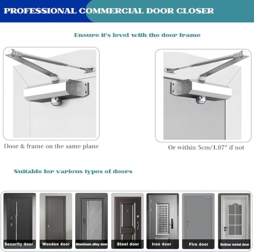 Heavy Duty Automatic Door Closer, Self Closing Hydraulic Door Closer, Soft Close No Slam, Anti Rust Aluminum, Easy DIY Install, Fits 88-143lb Doors 23-43in, for Home & Commercial Use
