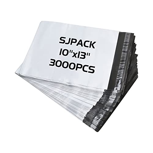 SJPACK 10x13-inch 3000 Bags 2.5 Mil Poly Mailers Envelopes Bags With Self-sealing Strip White Bags - size: 3000 bags