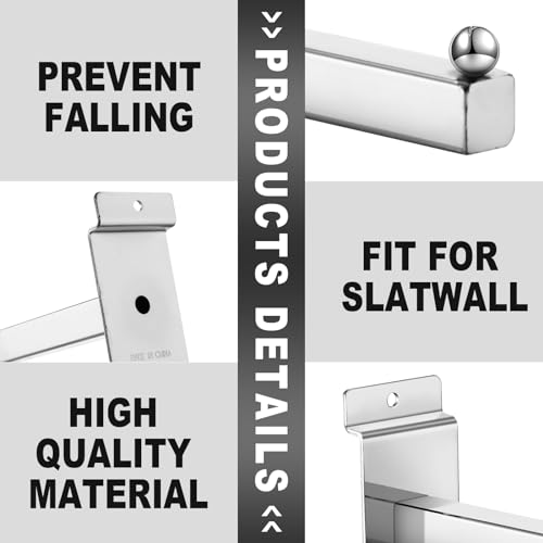 Hicarer 10 Pcs Slatwall Faceout, 12 Inch Metal Square Arm Hooks, Silver - color: Silver