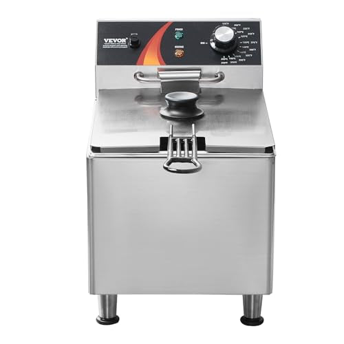 VEVOR Commercial Deep Fryer, 1750W Electric Countertop Fryer with Basket & Height-Adjustable Feet, 12Qt / 11.5L Stainless Steel Single Oil Fryer, Temp Control, Overheat Protection, for Restaurant Use - size: Single Fryer, style: Deep Fryer