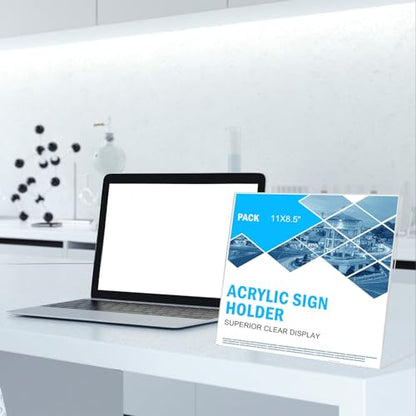 12 Pack Acrylic Sign Holder 8.5 x 11 Horizontal Slant Back Acrylic Stands for Display Plexiglass Clear Acrylic Display Stands for Ad Frame, Picture Photo Frames, Promotions, Restaurants, Office - size: Horizontal 12 pack 8.5 x 11 inches