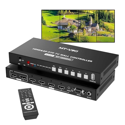 MT-VIKI 4K@60Hz HDMI+DP Video Wall Controller 2X2, Support 90°/ 180° /270° Rotate, Support Resolution UP to 4K@60Hz for 2X2 Mode, 8K@60Hz for 1X4 Mode (2 Input 4 Output) - style: 2x2 (HDMI+DP)