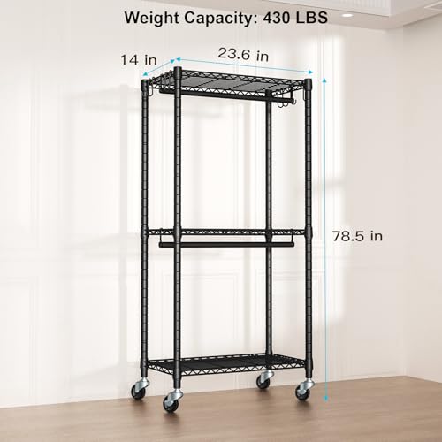 FUTASSI Rolling Clothes Rack, Clothing Racks for Hanging Clothes, Black - color: Black, size: P3 Mini