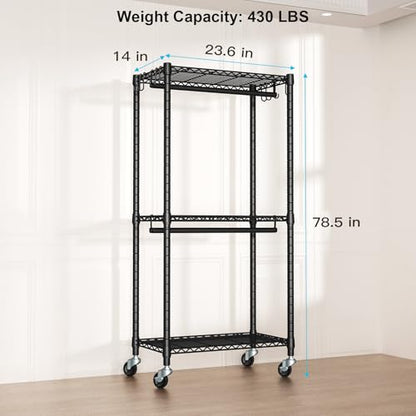 FUTASSI Rolling Clothes Rack, Clothing Racks for Hanging Clothes, Black - color: Black, size: P3 Mini