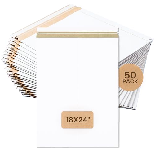 BOX USA Rigid Mailers 18" x 24" (50-Pack) - Cardboard Mailer Envelopes for Oversized Posters, Artwork, Blueprints - Stay Flat - size: 18" x 24" (50-Pack)