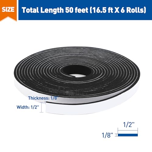 MAGZO 1/2in Wide X 1/8in Thick Weather Stripping Door Seal 99FT - size: 1/2in * 1/8in * 99FT