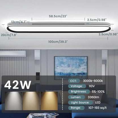 ADISUN Modern LED Ceiling Light Dimmable Linear Ceiling Light 39.4in Semi Flush Mount Long Lights with Remote Control and Side Lighting for Living Room Kitchen Dining Room, 2 Pack(65W) - color: Black-2Pack, size: 39 Inch