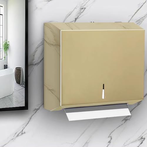 Comercial Paper Towel Dispenser Wall Mount, Stainless Steel Hand Towel Dispenser with Lock, Trifold/C Fold Paper Towel Holder for Bathroom Kitchen Office Public Places, Large Capacity Tissue Holder - color: Gold