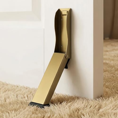 Foldable Kickdown Door Stopper Heavy Duty Tall Door Stop Kick Down Holder for Bottom of Door, Wall Protector for Gaps Under 10cm, No Bending Operation, Titanium Gold (1 Pack) - color: Titanium Gold