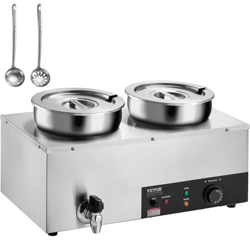 ETL Listed Electric Soup Warmer, Dual 7.4QT Stainless Steel Round Pot 86~185°F Adjustable Temp, 1200W Commercial Bain Marie with Anti-Dry Burn, Soup Station for Restaurant, Buffet, Silver - size: 2-Pot