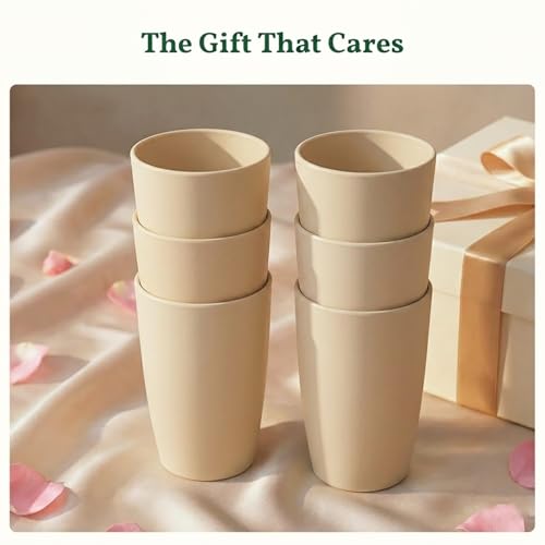Homienly Wheat Straw Cups - Unbreakable Cups Set of 6,20 oz Dishwasher & Microwave Safe Drinking Glasses for Everyday Use-Beige - color: Beige, size: 20 Ounces