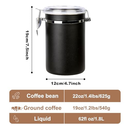 Walktosun Stainless Steel Food Container with Clear Lids Airtight Storage Container Small Canisters Kitchen Pantry Storage for Cereal, Snacks, Candy, Herbs, Spices, Sugar, Tea (1.8L Dark Black) - color: 1.8L Dark Black