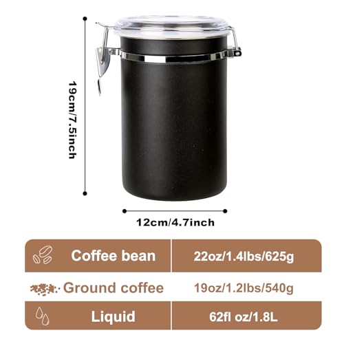 Walktosun Stainless Steel Food Container with Clear Lids Airtight Storage Container Small Canisters Kitchen Pantry Storage for Cereal, Snacks, Candy, Herbs, Spices, Sugar, Tea (1.8L Dark Black) - color: 1.8L Dark Black