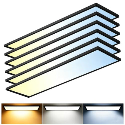 1x4 LED Flat Panel Light,Surface Mount Ceiling Light,3CCT Selectable - color: Black, size: 6PACK