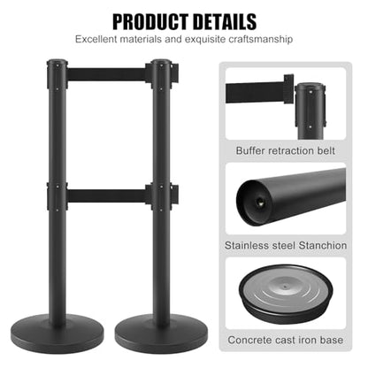 kaiyomi 2 Pack Stanchions with Retractable Barriers Double Layer (Black) - color: Black-Double