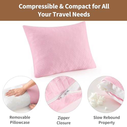 Small Shredded Memory Foam Pillow, Camping Pillow Travel Pillow - Compressible Medium Firm, Breathable Cover, Ideal Backpacking Hiking, Airplane and Car (Apricot Pink, S) - color: Apricot Pink, size: S-16 X 12 Inch