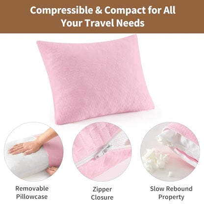 Small Shredded Memory Foam Pillow, Camping Pillow Travel Pillow - Compressible Medium Firm, Breathable Cover, Ideal Backpacking Hiking, Airplane and Car (Apricot Pink, S) - color: Apricot Pink, size: S-16 X 12 Inch