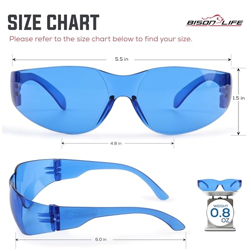 BISON LIFE Blue Safety Glasses for Men & Women, Bulk, ANSI Z87.1, 12 Pack - color: Blue/Blue