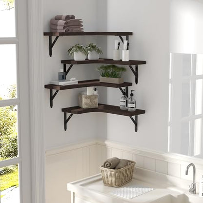 ROMGUAR CRAFT Corner Floating Shelves Wall Mounted Set of 4, Brown - color: Brown