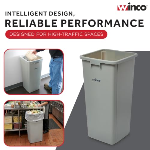 Winco 23 Gallon Gray Commercial Square Plastic Trash Can - color: Gray, size: 23 Gallon