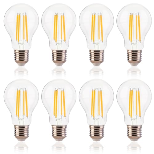FLSNT 100W Equivalent A19 LED Light Bulbs, Efficient 12W, 1600Lumens, 2700K Soft White, CRI82, E26 Base LED Filament Light Bulbs, Clear Glass, 8Pack, Dimmable - color: 100w 2700k Soft White, size: 8 Count (Pack of 1)