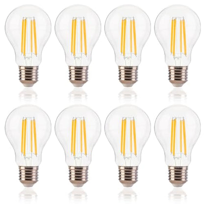 FLSNT 100W Equivalent A19 LED Light Bulbs, Efficient 12W, 1600Lumens, 2700K Soft White, CRI82, E26 Base LED Filament Light Bulbs, Clear Glass, 8Pack, Dimmable - color: 100w 2700k Soft White, size: 8 Count (Pack of 1)