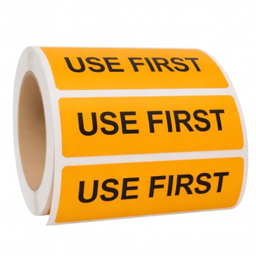 USE First Medical Stickers, 500/Roll, Fluoro Orange Courier & Handling Labels, 2.8" x 1" (70mm x 25mm), Permanent Adhesive - style: USE FIRST