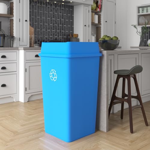 50 Gallon Blue Square Commercial Trash Garbage Can with Lid | Outdoor Office Restaurant School Kitchen - color: Blue, size: 50 Gallon, style: Trash Can with Lid