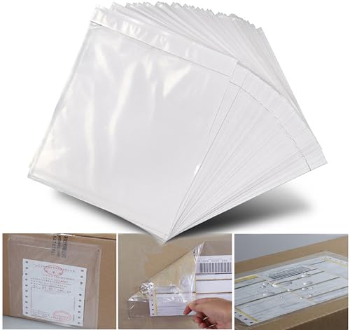 Clear Shipping Label Sleeves 7" x 5.7" – Packing Slip Pouches with Strong Adhesive – Waterproof Packing List Envelopes 100 Pack – Durable Label Pouches for Shipping