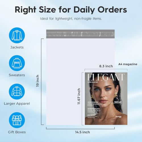 Fuxury Poly Mailers 14.5x19" 50 Pack,Large Shipping Bags For Clothes,White - color: White, size: 14.5x19" 50pcs