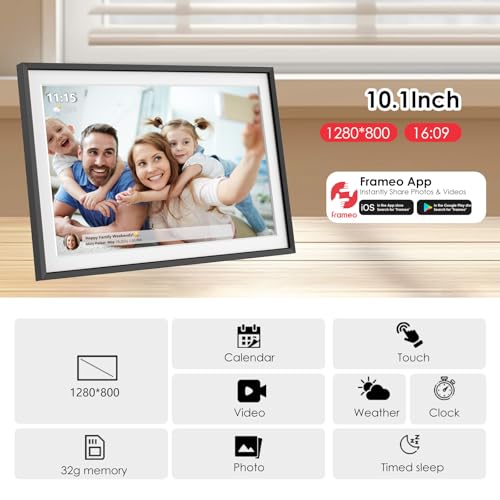 Digital Picture Frameo with 10 Inch 1280x800 HD IPS Touch Screen, WiFi Digital Photo Frame with Built-in 32GB Memory support 1TB, Auto-Rotate and Wall-Mountable, Remotely Send Photos/Videos via Frameo