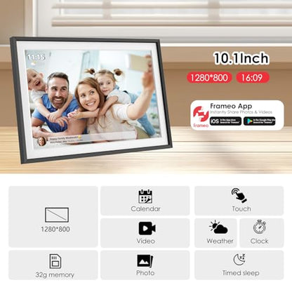 Digital Picture Frameo with 10 Inch 1280x800 HD IPS Touch Screen, WiFi Digital Photo Frame with Built-in 32GB Memory support 1TB, Auto-Rotate and Wall-Mountable, Remotely Send Photos/Videos via Frameo