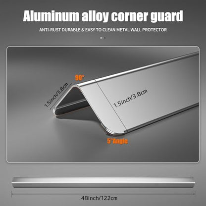 10pcs Wall Corner Guards 1.5x1.5x48 Inches 304 Stainless Steel Heavy Duty Rounded Corner Protector, Smooth Folded Edge Design for Wall Protection Silver