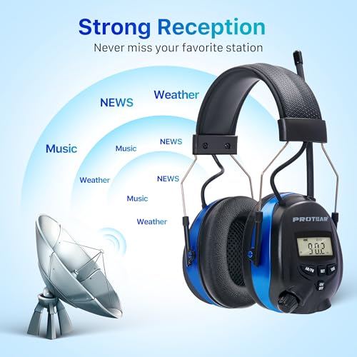 AM/FM Radio Headphones 25dB NRR,Noise Reduction Safety Earmuffs,Digital Display Headset,Powered by AA Battery,Hearing Protection for Walkman Mowing Lawn Work,Blue - color: Blue