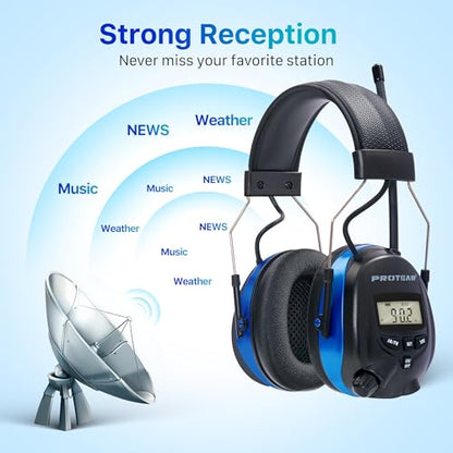 AM/FM Radio Headphones 25dB NRR,Noise Reduction Safety Earmuffs,Digital Display Headset,Powered by AA Battery,Hearing Protection for Walkman Mowing Lawn Work,Blue - color: Blue