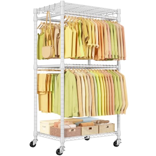 ULIFHOME P4 Rolling Clothes Rack, Clothing Racks for Hanging Clothes, White - color: White, size: P4