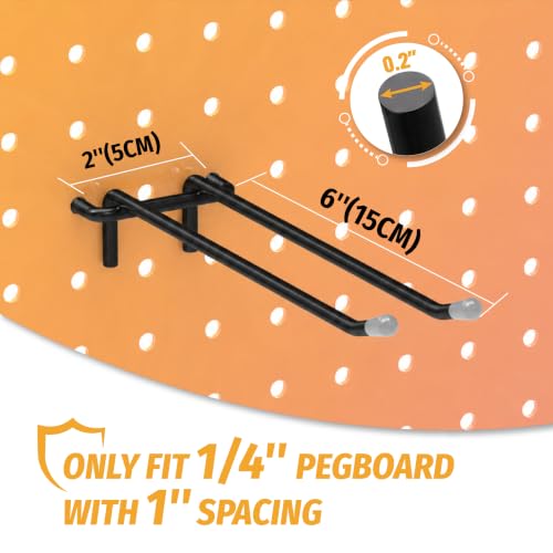 HUHOLE 10 Pack 6 Inch Double Arm Pegboard Hooks for 1/4" Peg Board - color: Black, size: 6 Inch