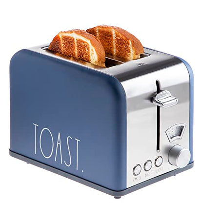 Rae Dunn Toaster, Stainless Steel 2 Slice Square Toaster, Wide Slot with 5 Browning Levels, with Bagel, Defrost and Cancel Options (Navy) - color: Navy