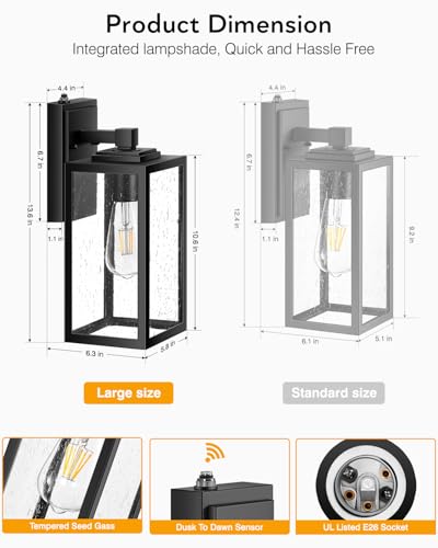 VIANIS Large Dusk to Dawn Outdoor Light Fixtures Wall Mount, Waterproof - color: Black, size: Tall Dusk to Dawn 1-Pack