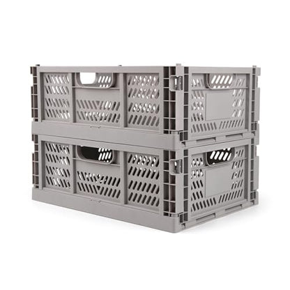 2 Pack Stackable Storage Crates, Plastic Foldable Baskets Large, Gray - color: Gray, size: Large: 15.7" x 11.8" x 5.9"