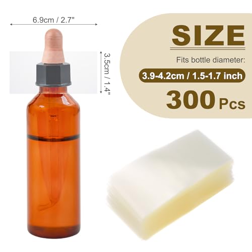 PATIKIL Shrink Wrap Bands 2.7"x1.4"/69x35mm 300pcs PVC Clear Bottle Seals - size: 2.7 x 1.4 Inch