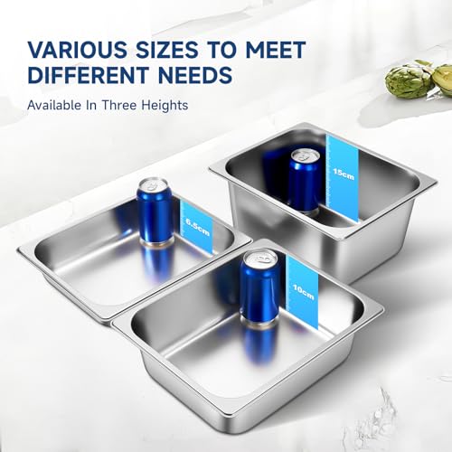 Hotel Pans with Lids 1/2 Half Size 6 Inch Stainless Steel Steam Table Pan - color: 1/2 Size, size: 6" Deep