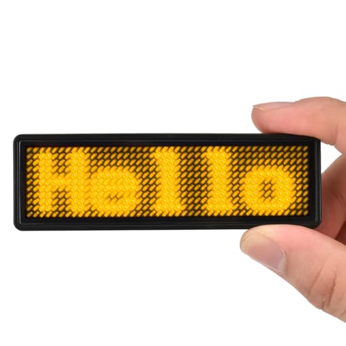 LED Name Tag, Rechargeable Wireless Bluetooth LED Name Badge Reuseable Price Tag 44x11 Pixels Digital Sign Temperature Display for Restaurant Shop Exhibition Nightclub Hotel (Yellow) - color: Yellow
