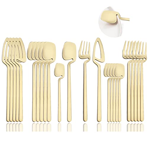 JASHII Silverware Set Satin Finish 24-Piece Stainless Steel Flatware Set Kitchen Utensil Set Service for 6 Tableware Cutlery Set Dishwasher Safe (Matte Champagne Gold) - color: Champagne gold 24pcs, size: service 6