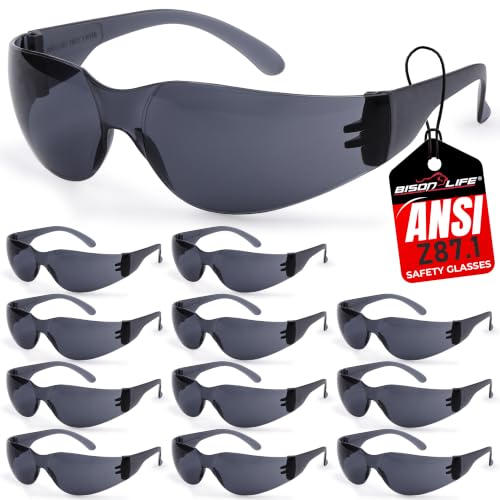 BISON LIFE Black Safety Glasses for Men & Women, Bulk, ANSI Z87.1, 12 Pack - color: Black/Black