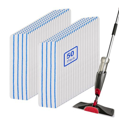Replacement Disposable Mop Pad for Rubbermaid Reveal Spray Mop - 30 Pack Wet & Dry Floor Cleaning Refills Fit for Any Reveal Flat Cleaning System 16.5" (50 Pack) - color: 16.5 Inch-50pack-blue&white-disposable