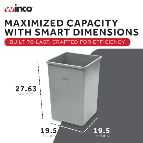 Winco 35 Gallon Gray Commercial Square Plastic Trash Can - color: Gray, size: 35 Gallon